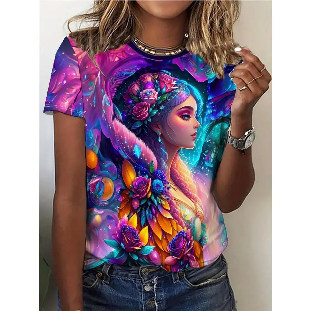 T-shirt women's short sleeved round neck T-shirt Harajuku top casual T-shirt women's clothing