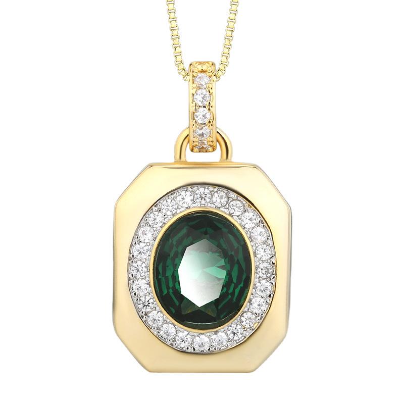 Bijoux d'automne et d'hiver Simulation Corindon Or Rétro Carré Design de Marque Pendentif Collier Pierre Principale 10 * 12