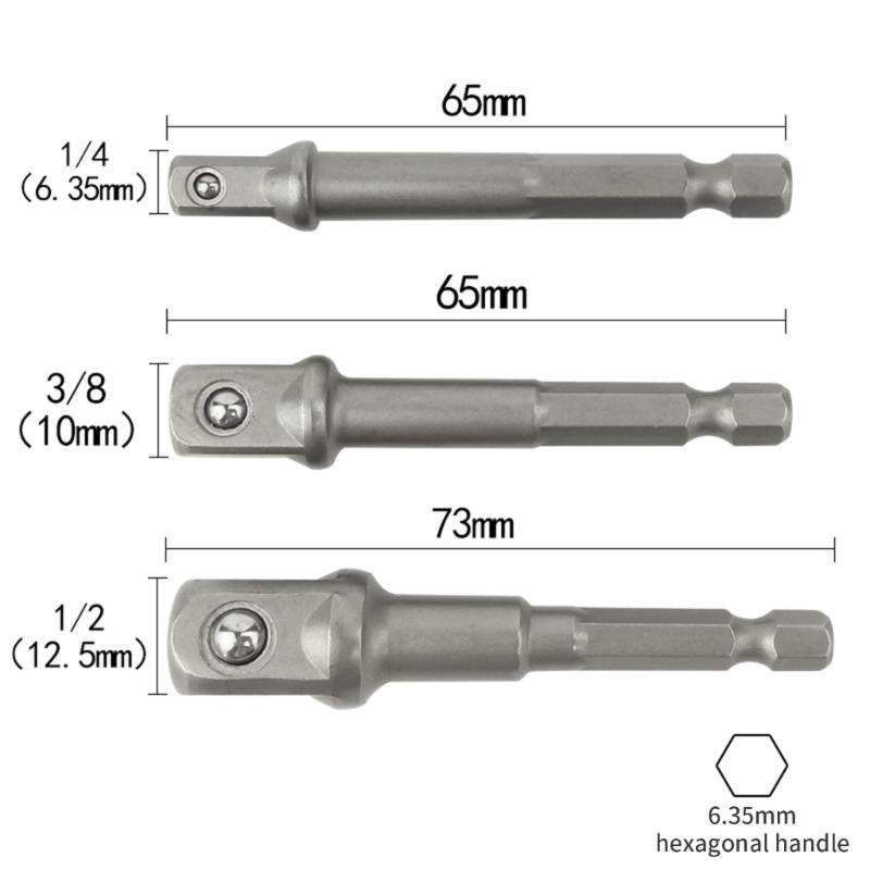 Steel Reduction Socket Adapter 4 Size Square Socket Adapter Bit Conversion Kit with 3 Extension Rod Professional