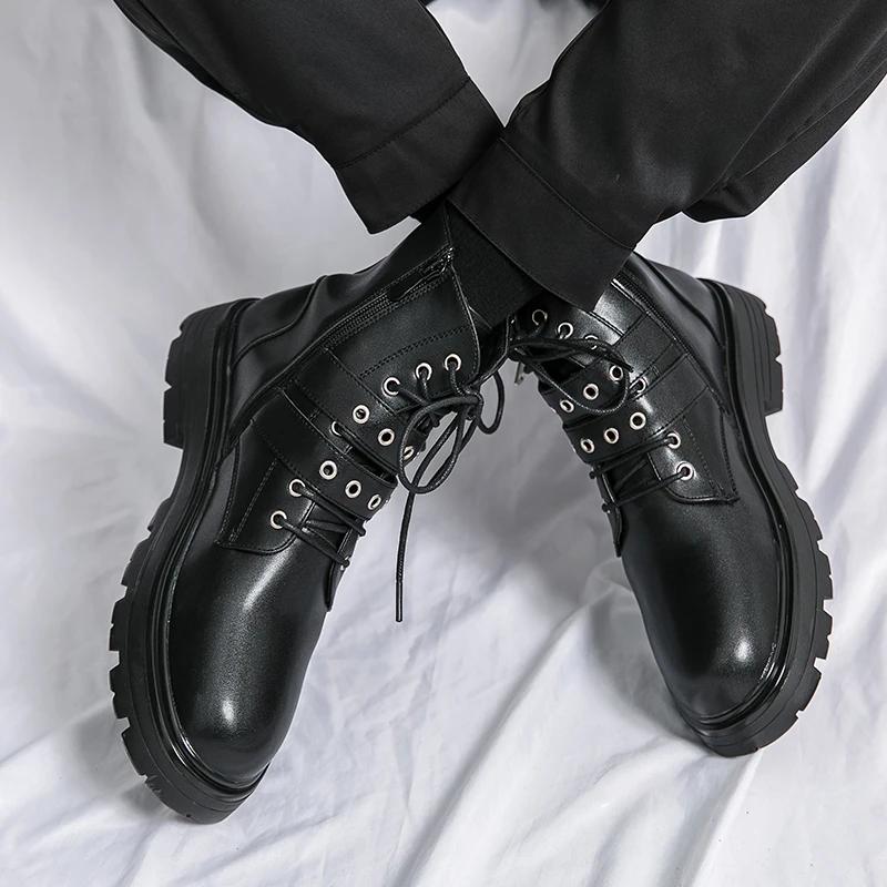 Fashion Men's Outdoor Boots New Fashion Young Luxury Brand High Top Platform Casual Shoes Autumn Winter Leather Business Work Boots