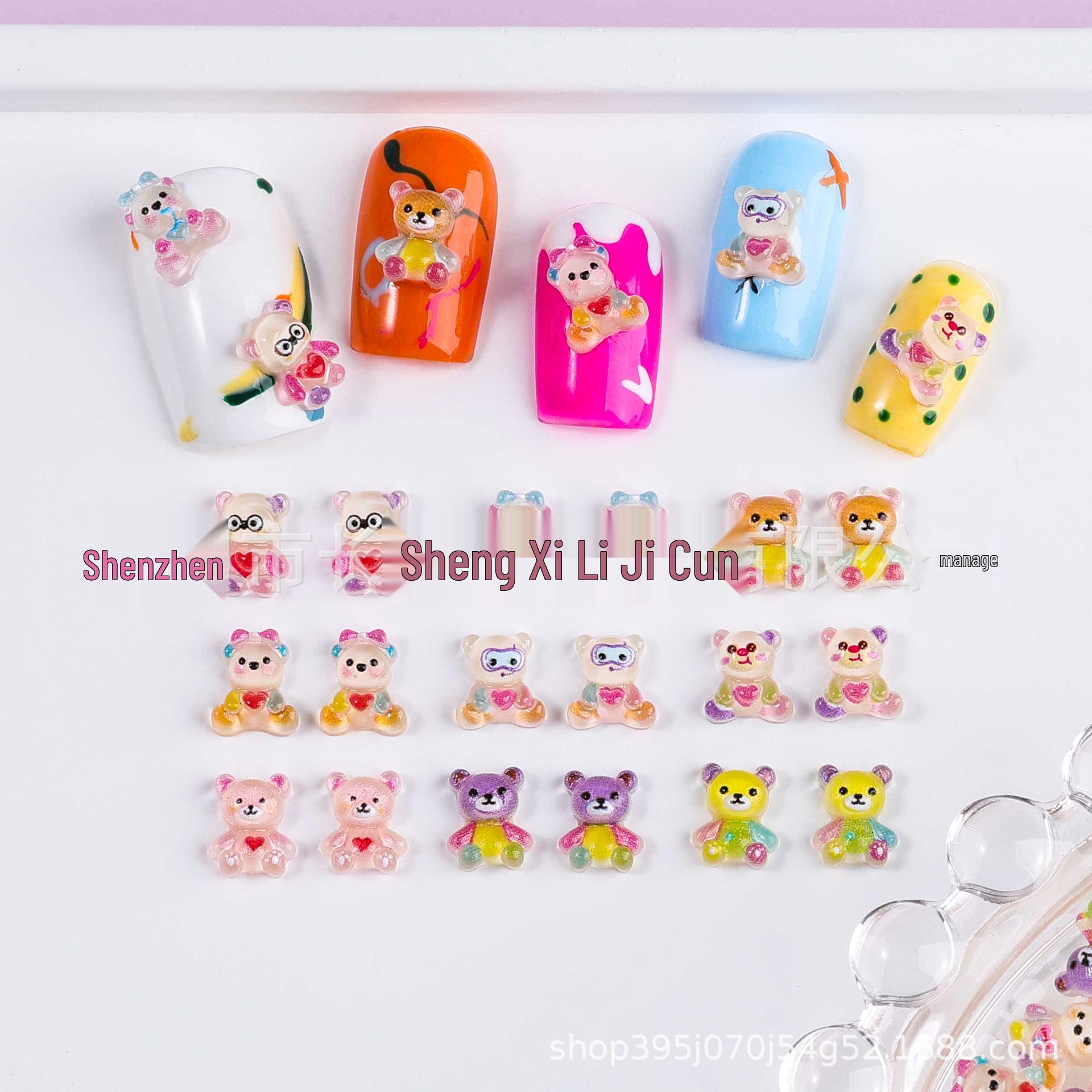 Adorable Jelly Bear Translucent Nail Art Charms - Colorful Cartoon Design Mixed
