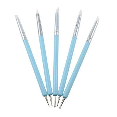 5Pcs Professional Nail Art Silicone Embossing Brush Dual-Head UV Gel Dotting Painting Pen Manicure Clay Sculpting Drawing Tools