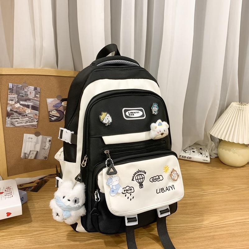 Contrasting Color Junior High School Students' Large Capacity Schoolbags  Female High School Students' Shoulder Bags  Balloon Badges and Backpacks
