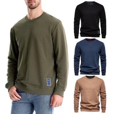 Fall Winter Men Top Loose O Neck Long Sleeves Pure Color Warm Pullover Mid Length Casual Daily Wear Sport Sweatshirt
