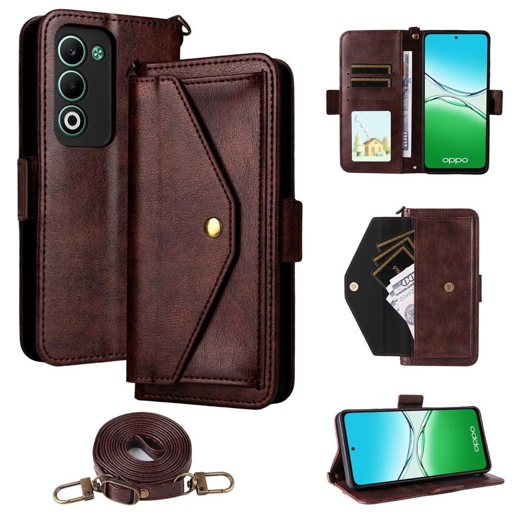 For Oppo A5 5G/4G Leather Case Magnetic Closure Wallet Stand Phone Cover with Crossbody Strap