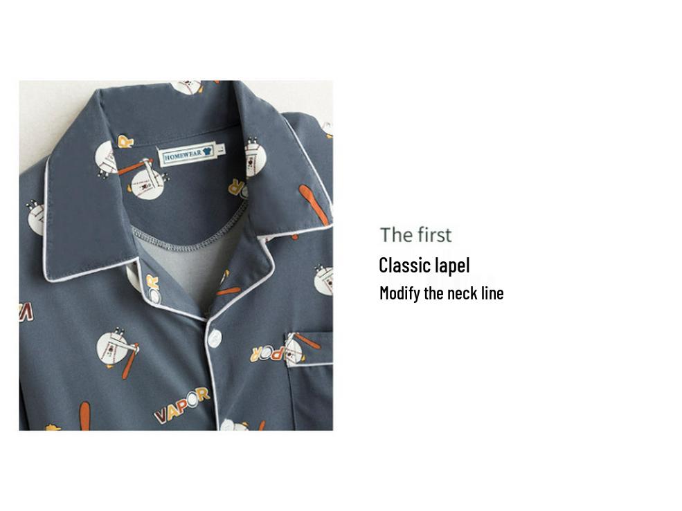 Men's Printed Long Sleeve Knit Cotton Pajama Set with Cardigan Lapel for Spring, Autumn, Winter