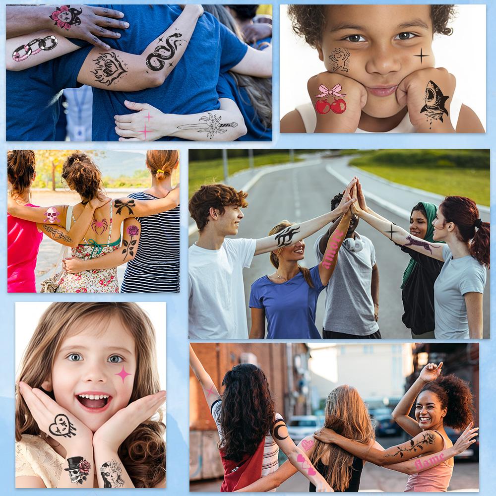 10 hojas Pegatinas de tatuaje de calavera americana de dibujos animados para brazo, cara, cuerpo, tatuajes temporales impermeables, regalos para fiesta de festival infantil