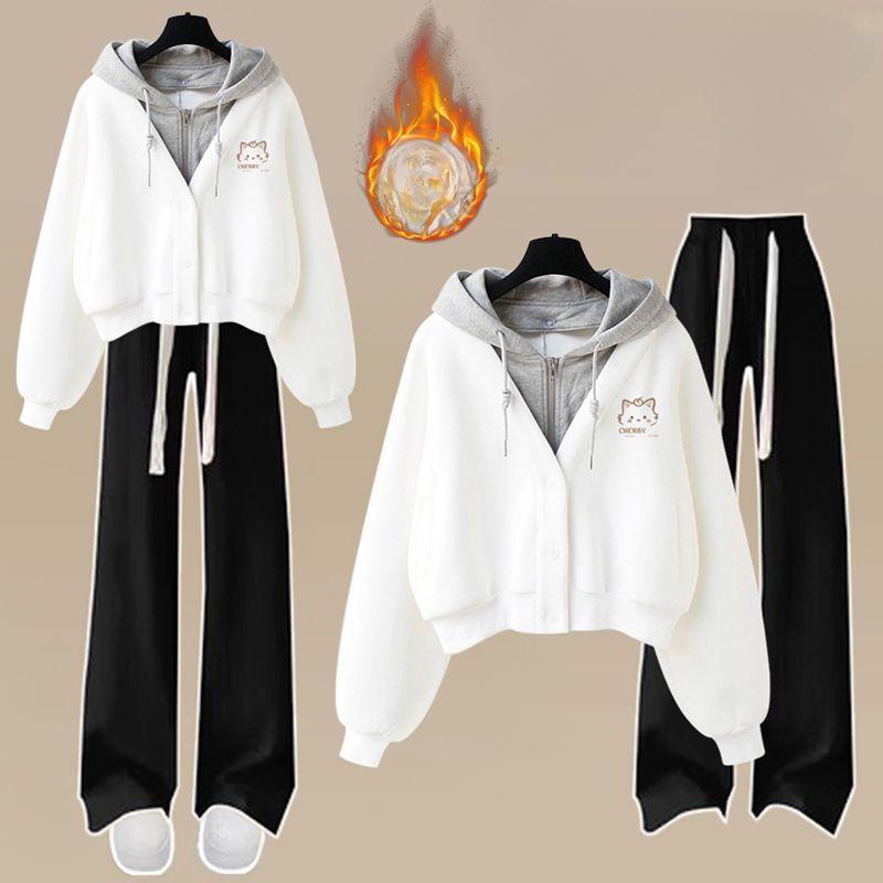 

Весенне-осенне-зимний модный костюм женский, худи с имитацией двух частей, спортивная одежда, брюки, костюм из двух предметов XS