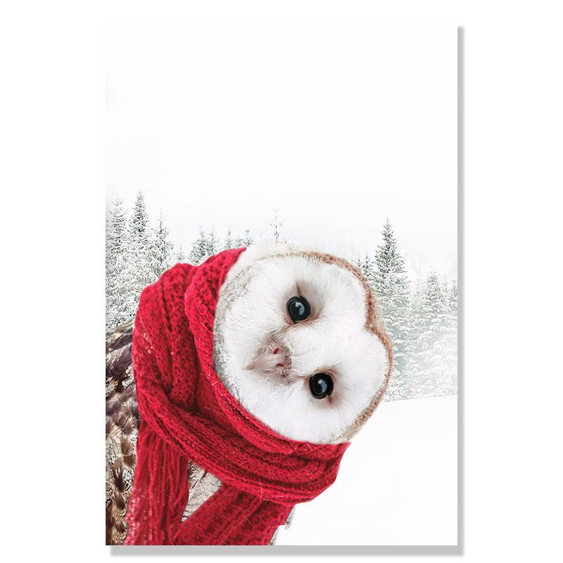 Vánoční dekorace Zimní sob Sova Sníh Les Fototapeta Nástěnná malba Severské umění Plakáty a grafiky Obývací pokoj Dekorativní fototapeta