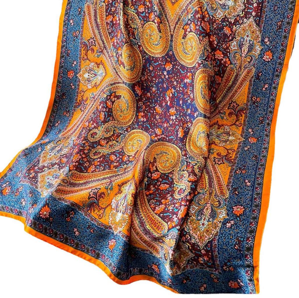2023 Floral Ethnic Satin Silk Women’s Large Shawl & Scarf
