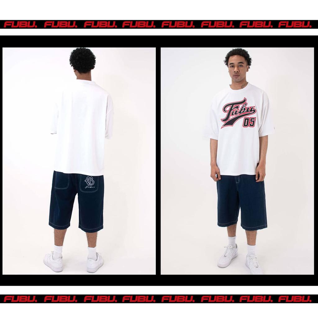 FUBU Denim Half Pants Navy M-Size 100% Cotton 11.5oz Washed Finish Logo Embroidery 31501
