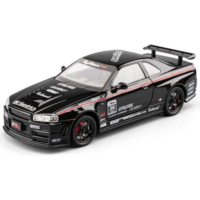 1/24 Scale Metal Die-casting Nissan GTR-R34 Car Model Simulation Sound and Light Pull-back Forward Front Wheel Steering Boy Gift