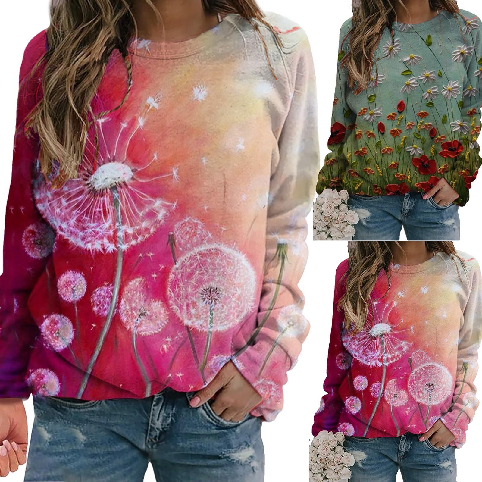 

Women s Casual Fashion Loose Tie-dye Colorful 3D Printing Long-sleeved Tops