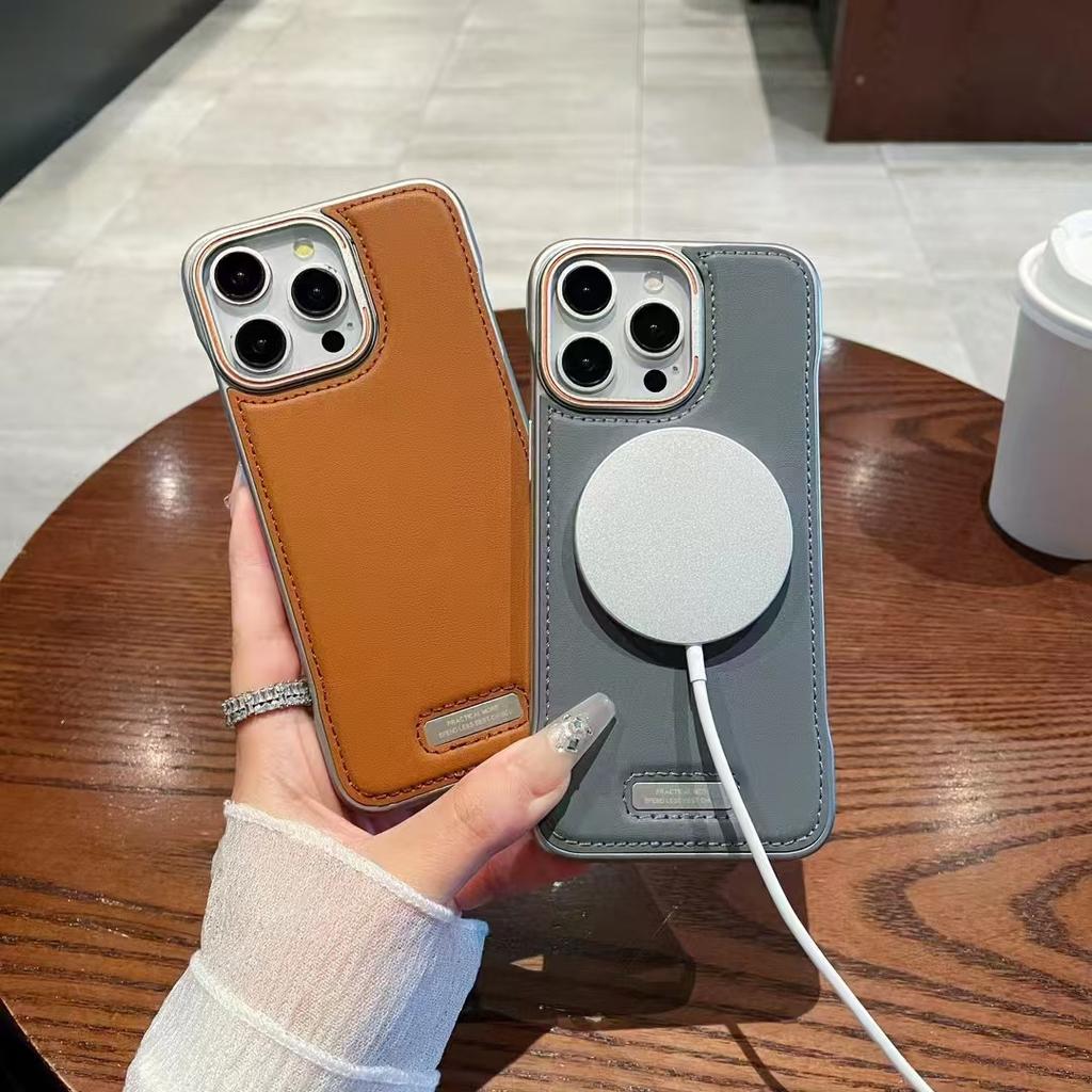 Frameless Leather Magnetic Case Suitable for IPhone16 Leather Hardware Frame Apple 15/14 Advanced Protective Case