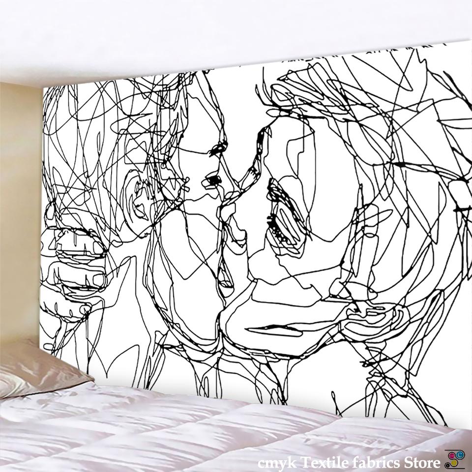 Kreatives Linienzeichnung Wandbehang Boho Dekor Hippie Kuss Psychedelisch Abstrakt