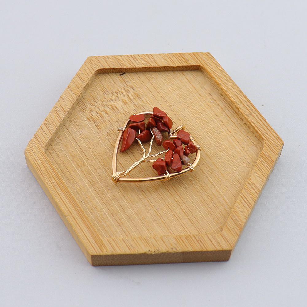 Seven-Color Natural Crystal Tree of Life Heart Pendant Necklace N743