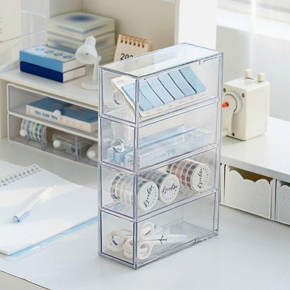 Stackable Stationery Storage Box Clear Pencil Holder Plastic Drawer Organizer  for Glasses Storage