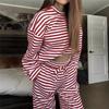 Women's 2Pcs Striped Casual Tracksuit Loose Long Sleeve Top + Wide Leg Pants Set