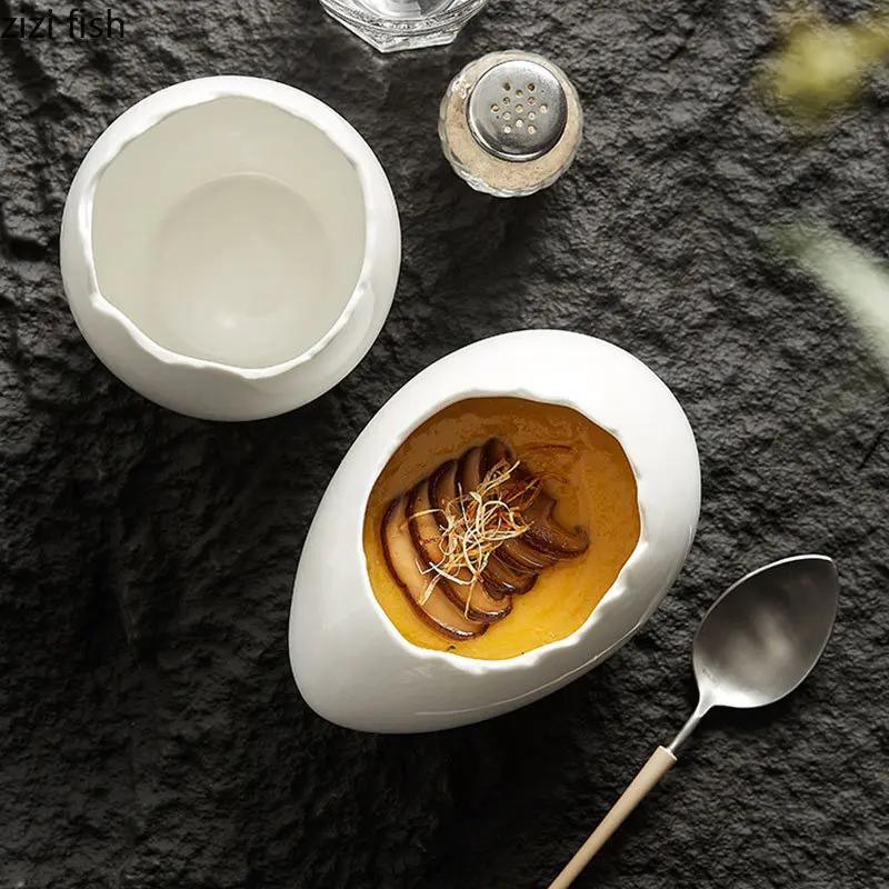 Keramická miska Tvar vaječné skořápky Miska na dušené vejce Domácí miska na dim sum Polévkové mísy Mísy na nudle Salátové mísy Kuchyňské potřeby