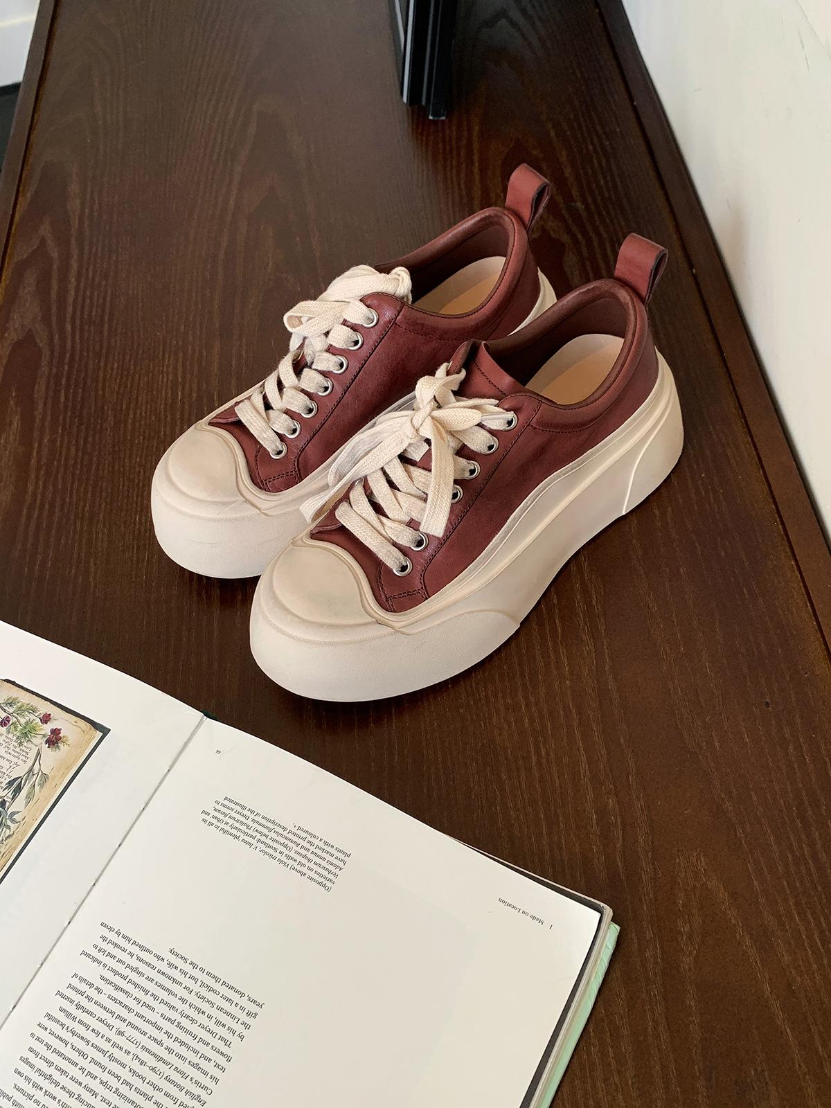 

Cowhide version~ Grape mother has the same genuine leather versatile round head heightened thick sole old dirty shoes women s casual sports shoes 34