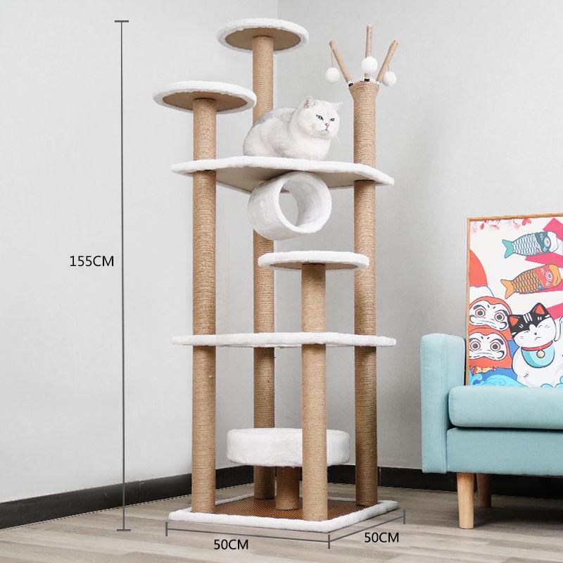 Solid Wood Cat Tree with Bed, Scratching Post, and Bubble Perch for Kittens