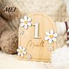 Baby Growth Record Decoration Monthly Milestone Ornaments, Wooden Markers with 3D Bow And Flower Newborn Gift Decoration, Cards for Photos Keepsake