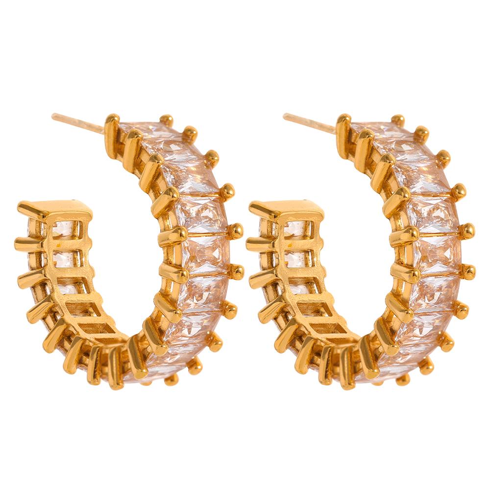 

Yhpup Luxury Elegant AAA Cubic Zirconia Stainless Steel Hoop Earrings Waterproof Bling Trendy Fashion Wedding Jewelry Gift Women