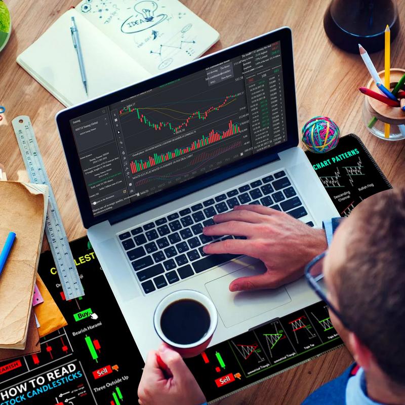 Rubber Stock Market Trader MousePad Large Candlestick Pattern Chart Keyboard Mousepad Investor Desk Mat 300*800mm