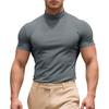 Summer New Men's Casual Semi-High Neck Slim Solid Color T-shirt - European & American Fashion.