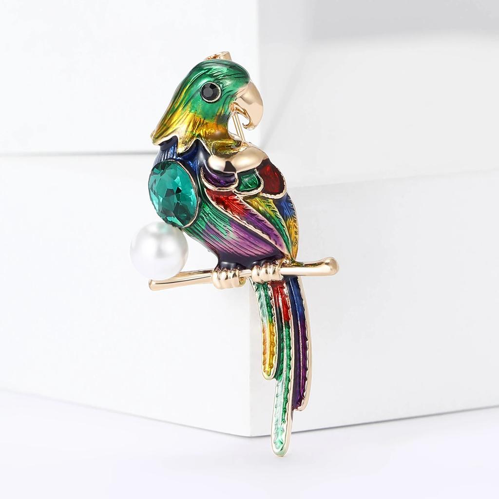 Rhinestone Parrot Brooches for Women Unisex Animal Pin Bird Lapel Pins Event Funny Luxury Gifts New Year Friends Decoration