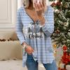 Women Autumn Christmas Printed Long Sleeve T-Shirts  Loose V-Neck Plus Size Tee Shirt Tops Comfy Blouse