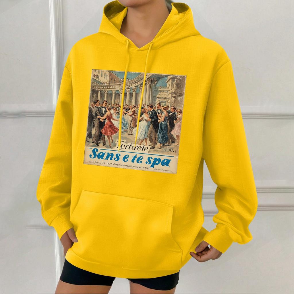 Damode Retrotryckt Ledig Huvtröja med Fickor