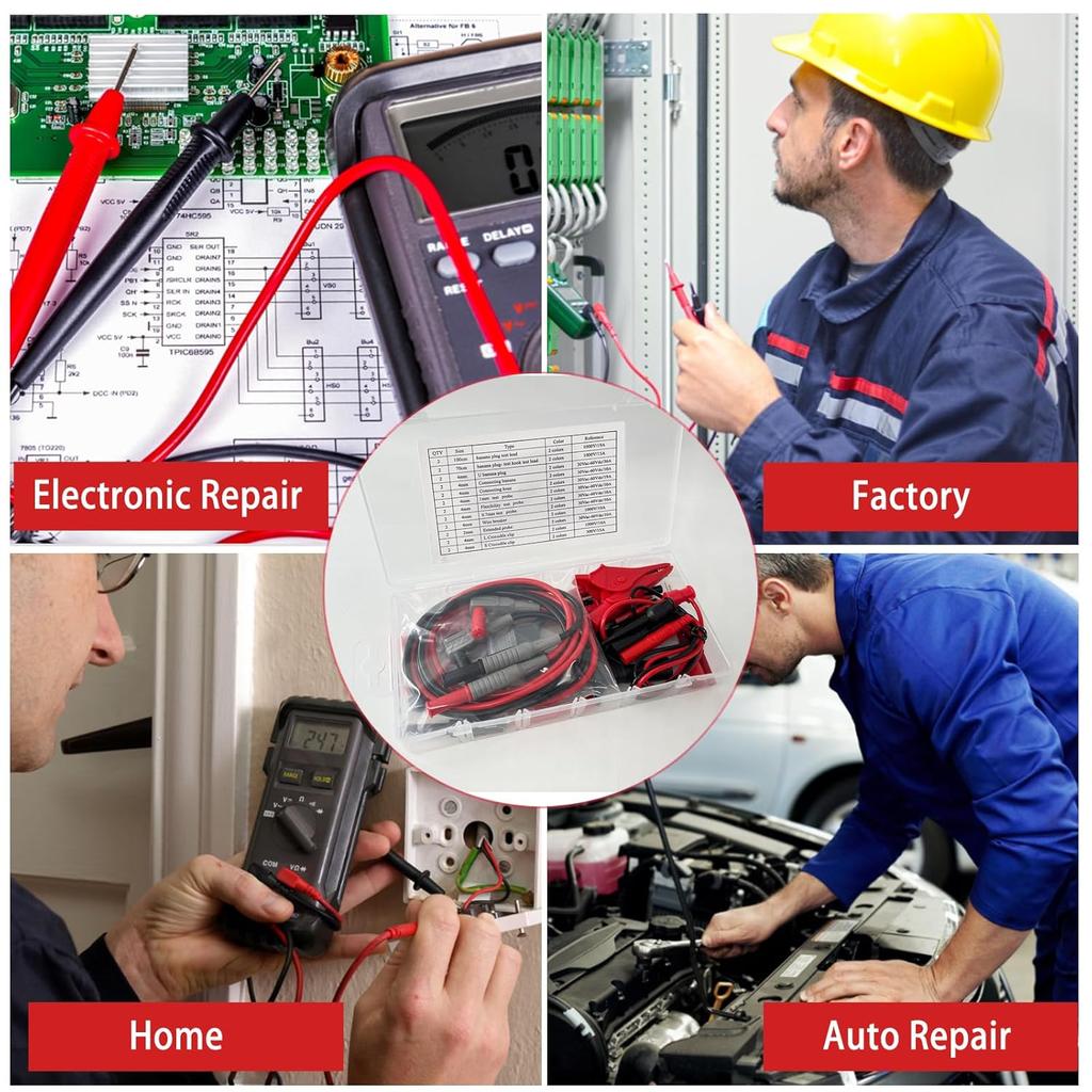 24 Pcs Multimeter Test Leads Set with Alligator Clips, Insulation Piercing Test Clip and Test Probes 1000V 10A CAT III for Voltmeter, Clamp Meter