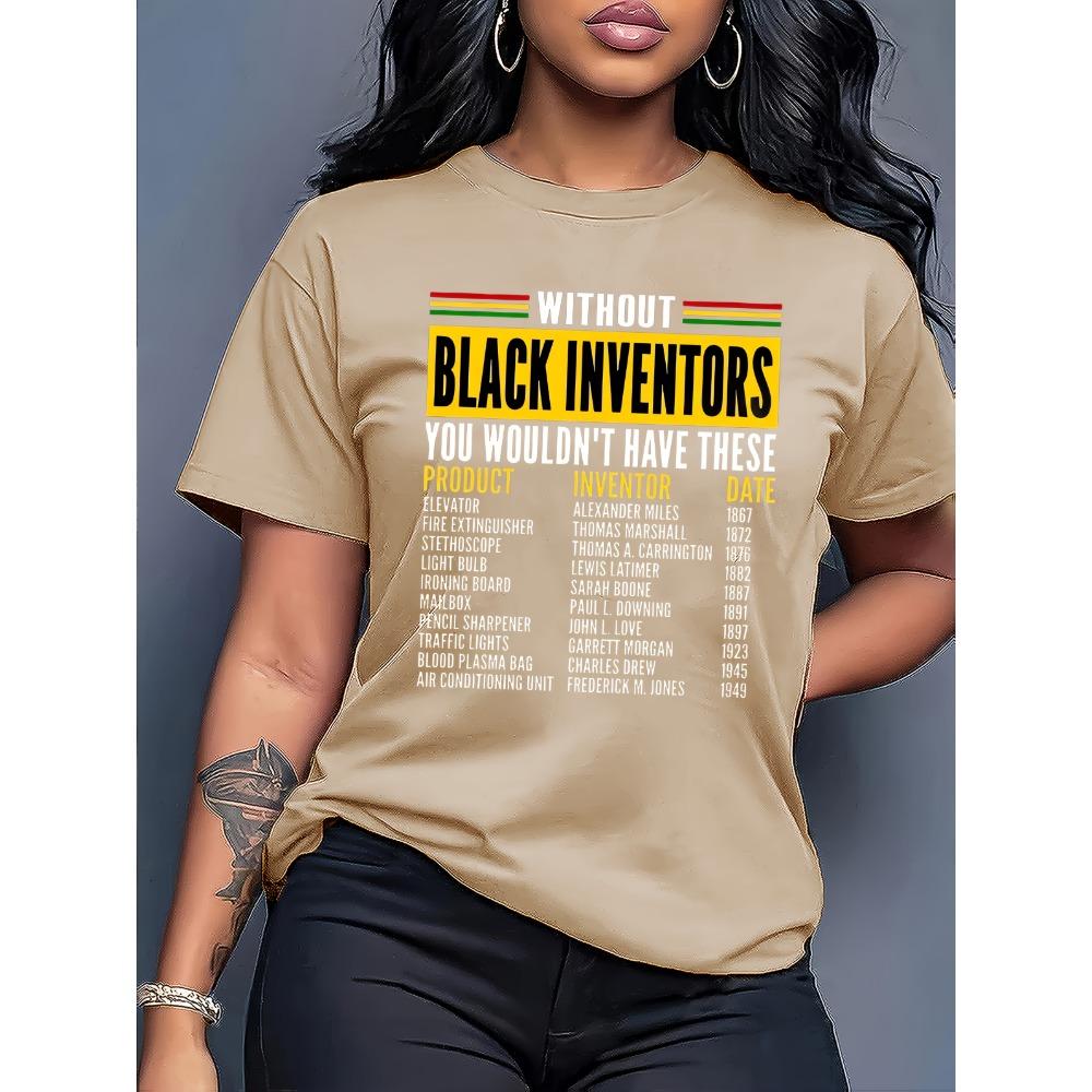 Black Inventors History Women's Tee Educational Graphic Casual Green Top
