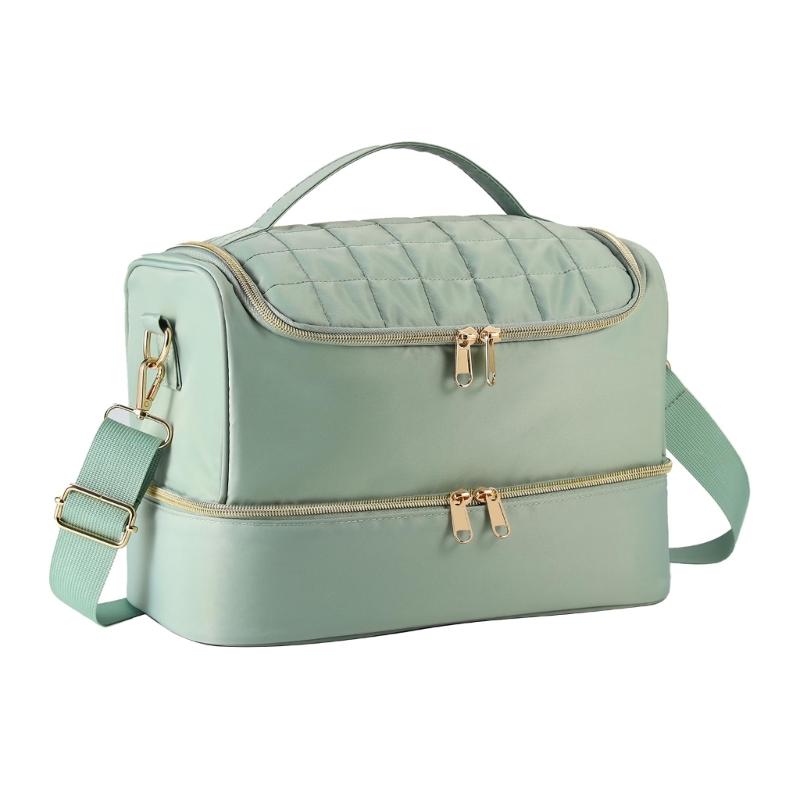 Portable Nail Varnish Organizers Bag Double Handles Adjustable Strap Waterproof Polyester Makeup Storage Case 30x22x25cm
