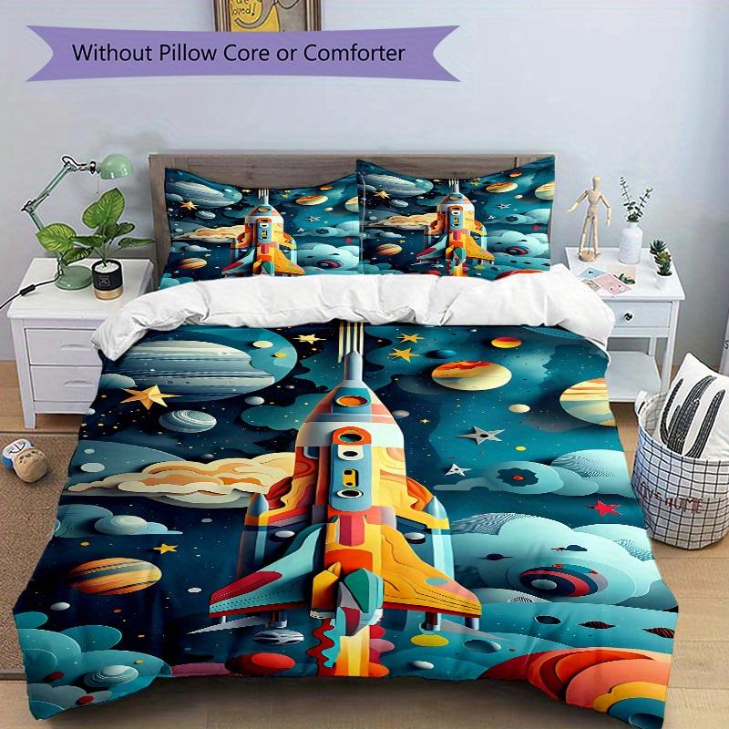 3pcs set Space Adventure 1 Quilt Cover + 2 Pillowcases, All Seasons Bedroom Setting, Perfect for Home and Dorm Decor a190