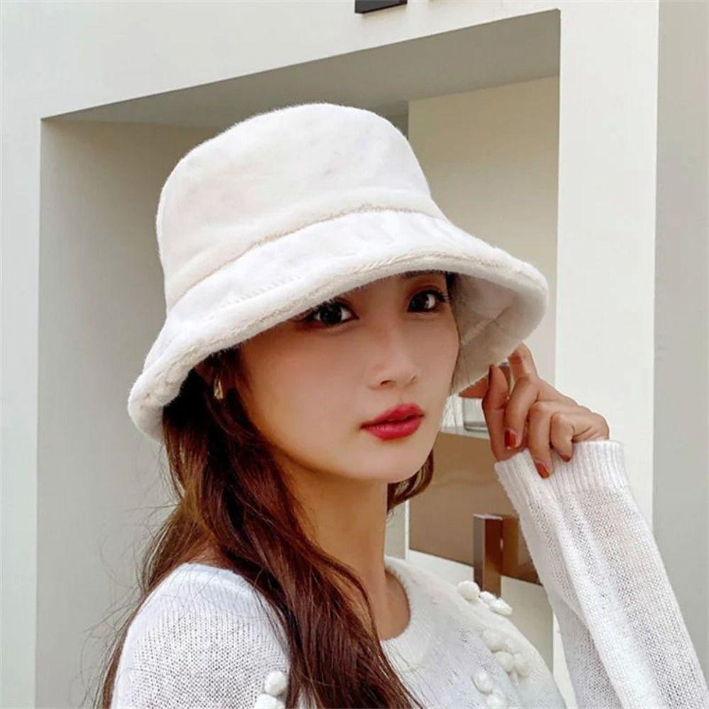 Korean Style Wool Bucket Hat Imitation Fur Warm Fisherman Hat Retro Women's Plush Hat  Girls