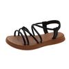 Fashion Comfort Shoes for Women Female Sandal Cross Soft 2025 Summer Strappy Heels Open Toe Girls Beach Flat Low Beige New  Peep Elastic