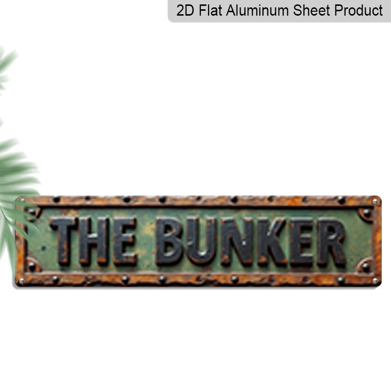 

2D Flat, Large Vintage Rustic Metal Wall Sign - Distressed Green and Vintage Bronze Color Aluminum Plaque with THE BUNKER Text, 3.94 x15.75 40cm x 10cm
