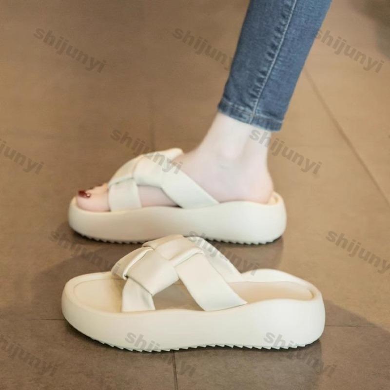 Mode Damen Ein-Wort-Slipper Sommer Neu Outdoor Atmungsaktiv Bequem Weiche Sohle Strandsandalen Mode Höhenerhöhung Freizeitschuhe