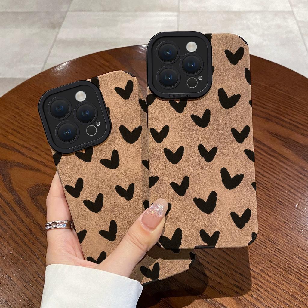 16 Pro Max Black Love Heart Silicone Leather Case For iPhone 13 14 15 11 12 Mini X XS XR SE 7 8 Plus Shockproof Matte Cover