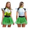Womens Shiny Metallic Alien Cosplay Costume Fly Sleeve Halloween Party Leotard Tutu Dress