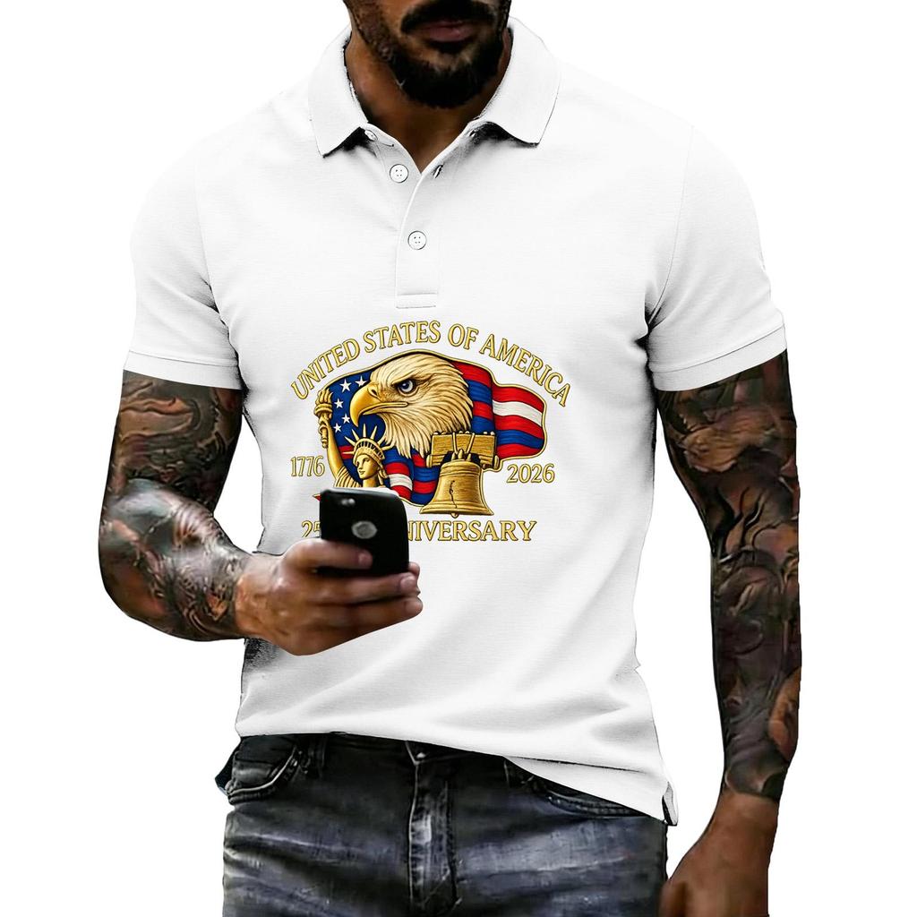 Men's Loose And Casual Flag-print T-shirt, Short Sleeve Shirt