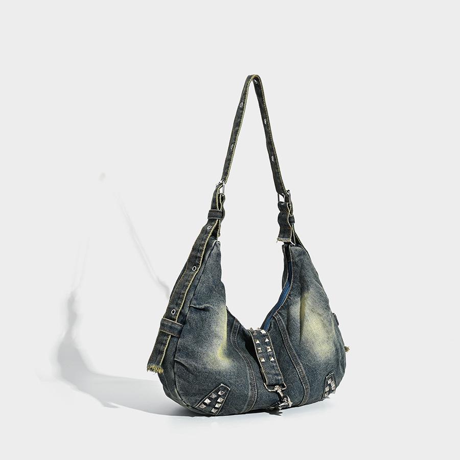 Underarm Bag Women's Retro Denim Tote Bag American Trendy Sweet and Cool Style Shoulder Bag Student Daily Commuter Crossbody Bag