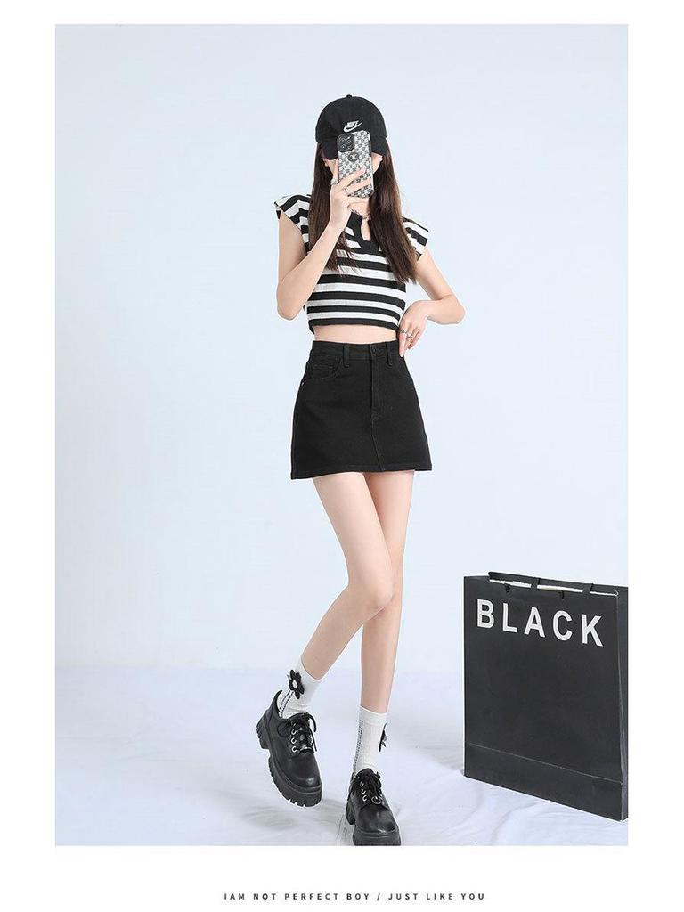 2025 Spring/Summer Women's Retro Denim A-Line Bodycon Mini Skirt