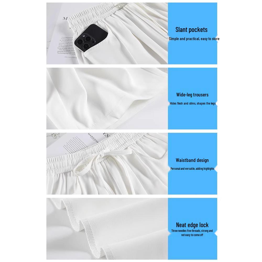 Women's Summer High-Waist Wide-Leg Ice Silk Pants: Lightweight, Sun-Protective, Quick-Dry, Loose, Straight-Leg, and Casual.