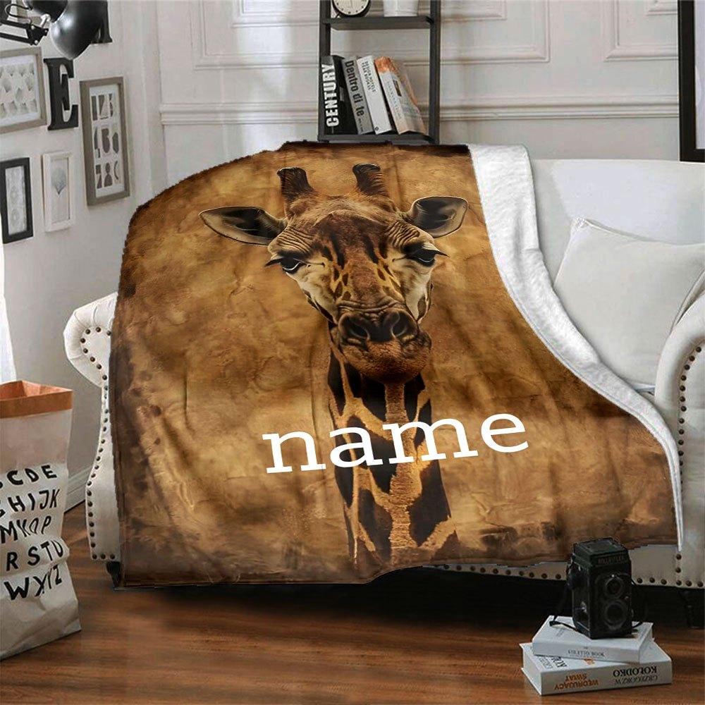 Giraffe Portrait With Earthy Texture Gift Personalized Blanket Personalized Name Durable Comfort Versatile For Sofa Couch Office Bed Picnics Four