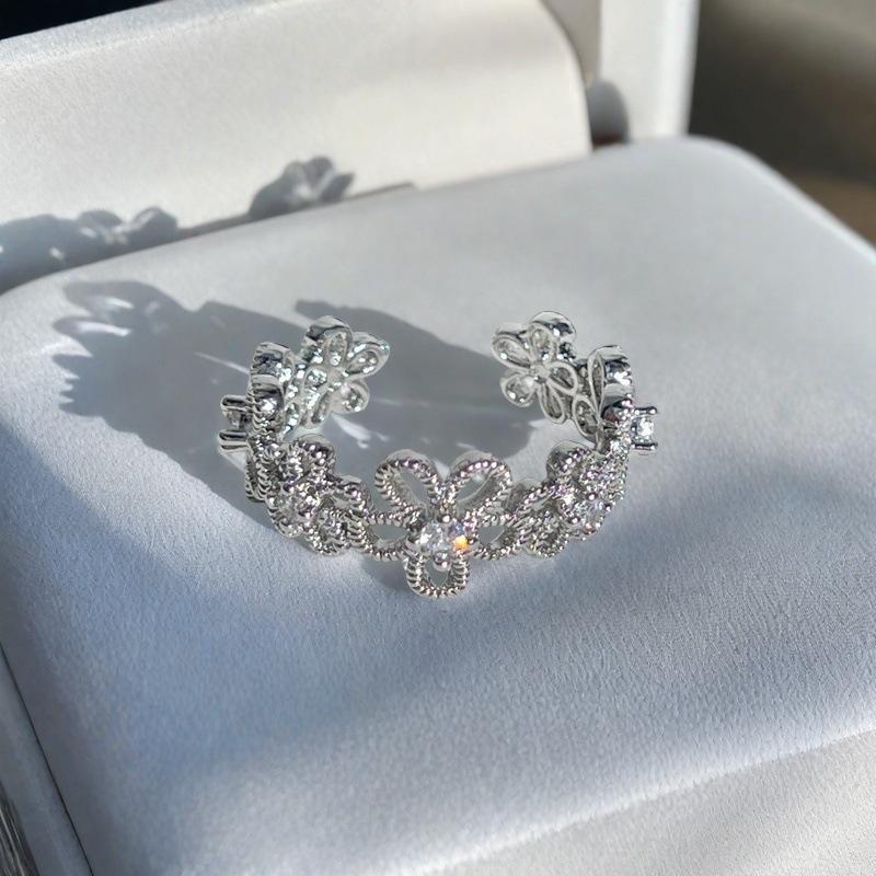 Full Diamond Zircon Bow Open Ring Niche Design Retro Temperament High-End Ring