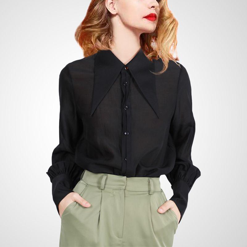 

Age-Reducing Fancy Retro Coffee Color Women s Chic Shirt Black S