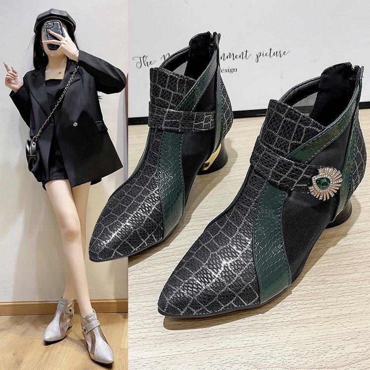 

Spring and summer high-heeled mesh boots hollow mesh sandals thick heel fashion versatile women s shoes cool boots women s boots 34 чорний